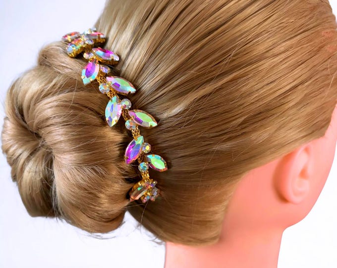 Gold AB Rhinestone BunWrap: Bridal Ballet Hair Piece