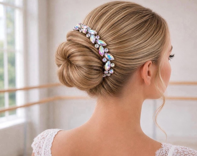 AB Rhinestone Dance Recital Hairpiece, Ballet Bun Wrap, Competition Headpiece