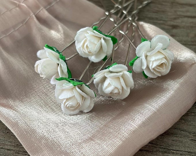 White Mulberry hairpins: Set of bridal or ballet Bun Pins