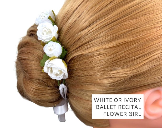Flower Girl Bun Wrap with Pearls, Communion Hair Accessory, floral hair wreath