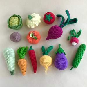 Crochet food vegetable / Sensory play montessori materials pretend play / Play kitchen fake food props / Waldorf Montessori toddler toys