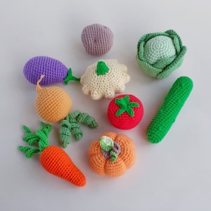 Crochet food play kitchen Montessori toys 1 old year Sensory kit educational toys Montessori fruit and vegetables pretend play Waldorf toys