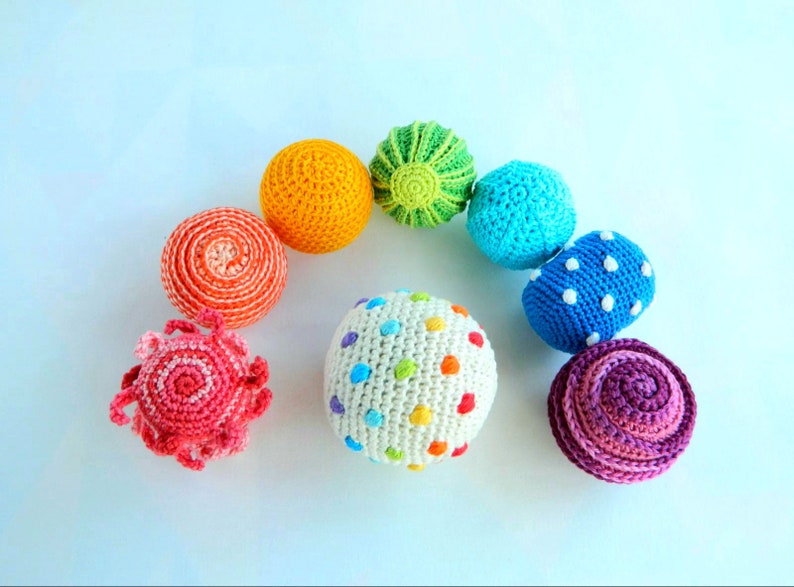 Montessori sensory balls / Crochet rattle balls organic baby toys / Montessori toddler activity toy image 7