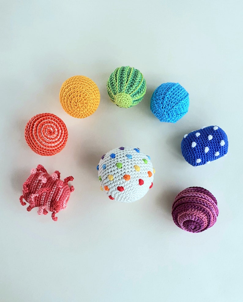 Montessori sensory balls / Crochet rattle balls organic baby toys / Montessori toddler activity toy image 10