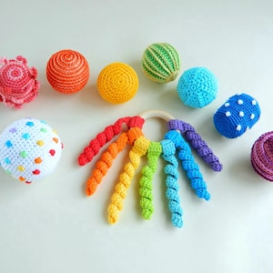 Montessori sensory balls Rainbow baby rattle Crochet rattle ball toddler activity toys