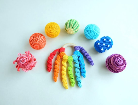 Montessori Sensory Balls Rainbow Baby Rattle Crochet Rattle Ball Toddler Activity Toys Etsy Canada