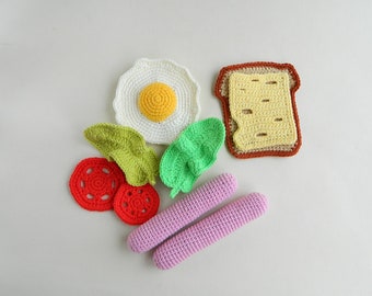 Crochet food pretend play kitchen / Fake food toddler toys / Crochet miniature food / Sensory play toys for 1 year old