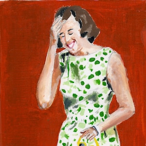 Print of Oil painting of Lady in Floral Dress. Multiple Sizes Available
