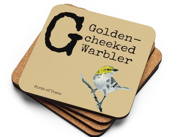 Birds of Texas Original Coaster of Golden-Cheeked Warbler