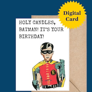 Printable 'Holy Candles, Batman!' Du hast Geburtstag! Grusskarte – Retro Superhero Art
