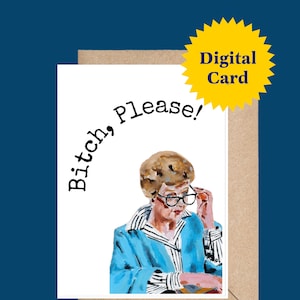 Tarjeta de felicitación imprimible &#39;Bitch Please&#39; (Perra, por favor) - Arte de Angela Lansbury, Murder She Wrote, pintura al óleo original