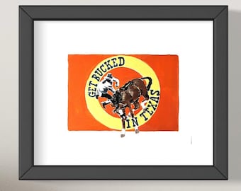 Origineel olieverfschilderij van Cowboy die van paard wordt gebokt