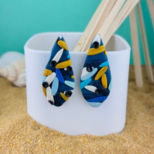 Summer in Greece Errings, polymer clay, hand made, greek, greek style, unique, jewelry, fimo, cernit, stainless steel, mothers day, gift
