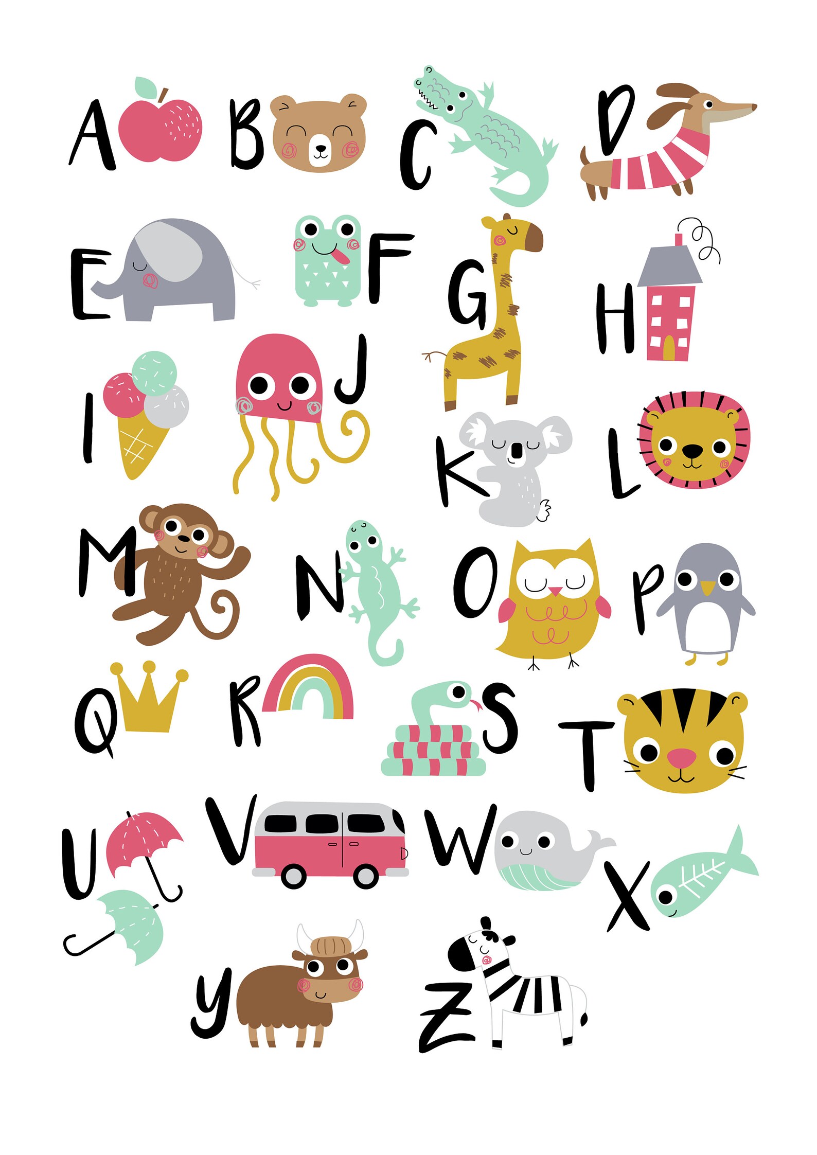 Alphabet Printablenursery Wall Art INSTANT DOWNLOAD, Nursery Decor