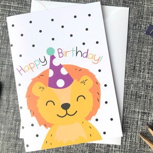 Lion Birthday Card - Happy Birthday, Birthday Card, Unique Birthday Card, Lion Illustration, Cute Birthday Card, Cute Greeting Card.