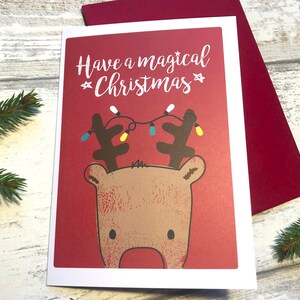 Reindeer Weihnachtskarte - Rudolf, magische Weihnachten, Weihnachtskarte, Reder Illustration, süße Grußkarte, Plastik-Freikarten