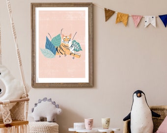 Tiger Jungle Print- Nursery Wall Art, Nursery Decor, Children Art, Kids room, Jungle decor, Jungle Nursery, Tiger Print, Leaves