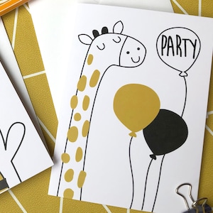 Cartão de aniversário de girafa selvagem - festa, cartão de aniversário, cartão de aniversário exclusivo, ilustração de girafa, cartão de aniversário fofo, cartão de felicitações fofo.