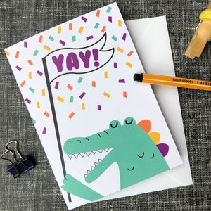 Cartão de cumprimentos de crocodilo - Yay, cartão de aniversário, cartão de aniversário exclusivo, ilustração de crocodilo, cartão de aniversário fofo, cartão de felicitações fofo.