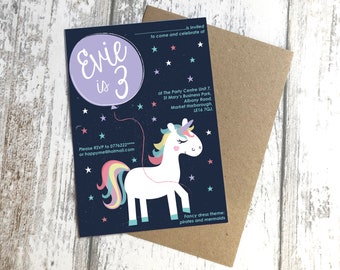 Personalised Unicorn Invitations Pack of 10 - Envelopes included,Party invitation, Invite,Girls Birthday Invite,Party ideas, Unicorn party