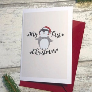 Mein erstes Weihnachten - Pinguin Weihnachtskarte, Babys erste Weihnachten, süße Weihnachtskarte, Familie Weihnachten, Weihnachtskarte, Plastik-Freikarten