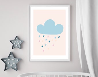 Cloud Print- Nursery Wall Art, New Baby Gift, Nursery wall print, Nursery decor, Kids room, Girls wall decor, Girls room, Rain print