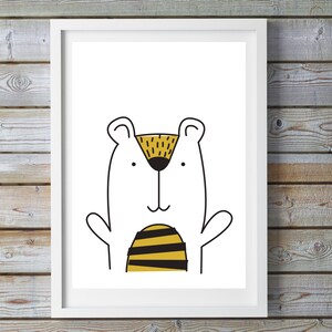 Wild Bear Print- Nursery Wall Art, New Baby Gift, Animals wall decor, Nursery wall print, Nursery decor, Kid&#39;s room, Black & white