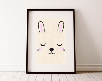 Bunny Face Print- Nursery Wall Art, New Baby Gift, Nursery wall print, Nursery decor, Kids room, Animals wall decor, Cute, Girls room, Pink