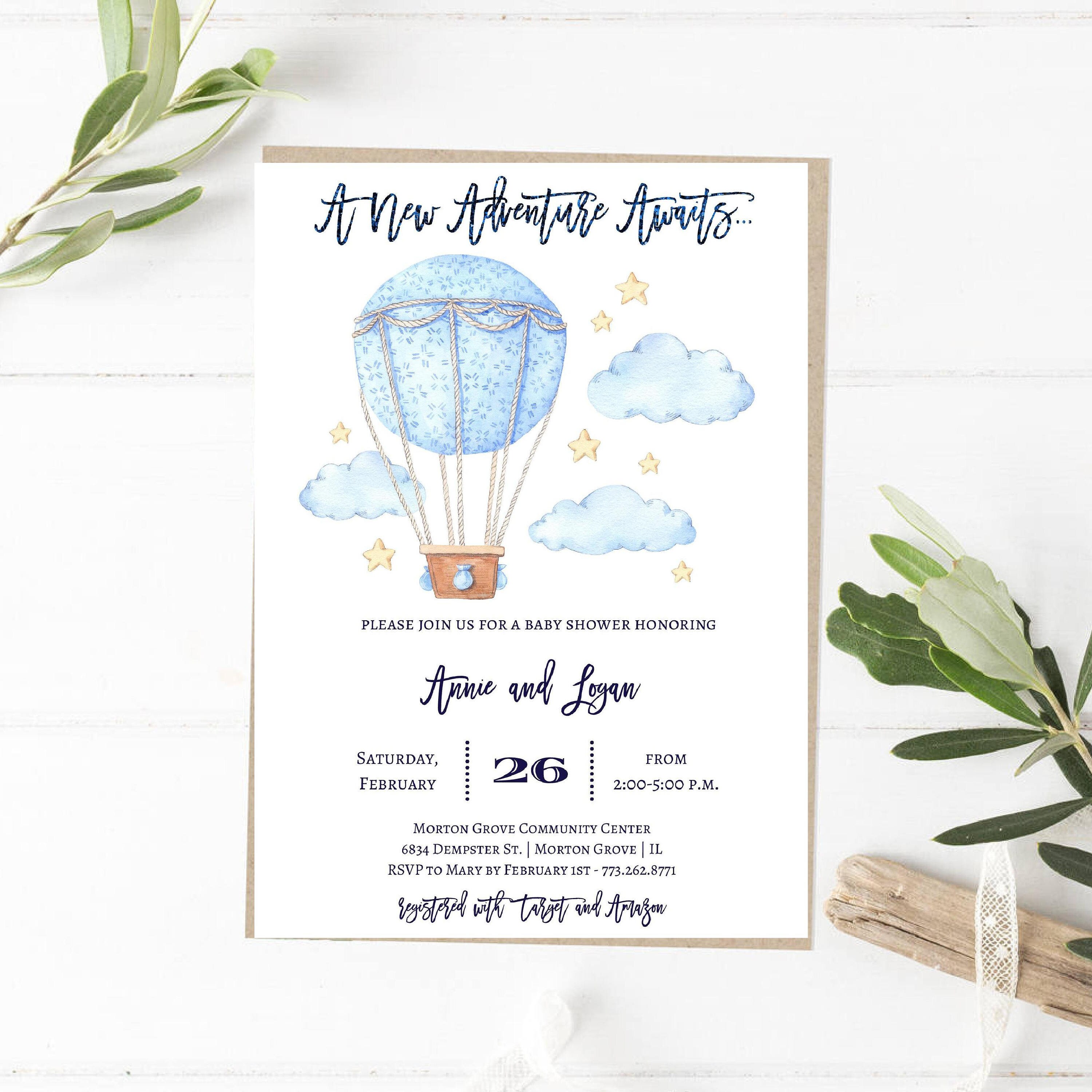 Hot Air Balloon Invitation Baby Shower Boy Printable A New Etsy