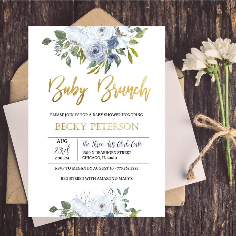 Baby shower boy brunch invitation floral blue baby shower boy Etsy