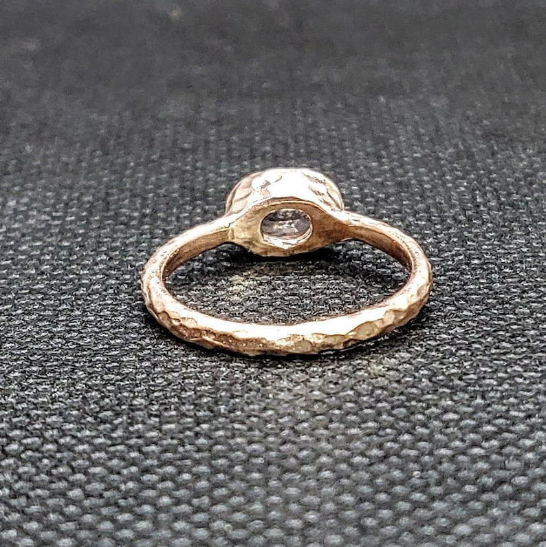 14k solid rose gold stackable hammered ring with 0.71 ct 7x5 oval shape natural AAA pink morganite.