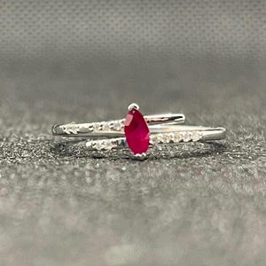 14k solid white gold ring with 0.05 ct. SI1 clarity, G color natural brilliant diamonds & 0.18 ct. natural AAA Ruby