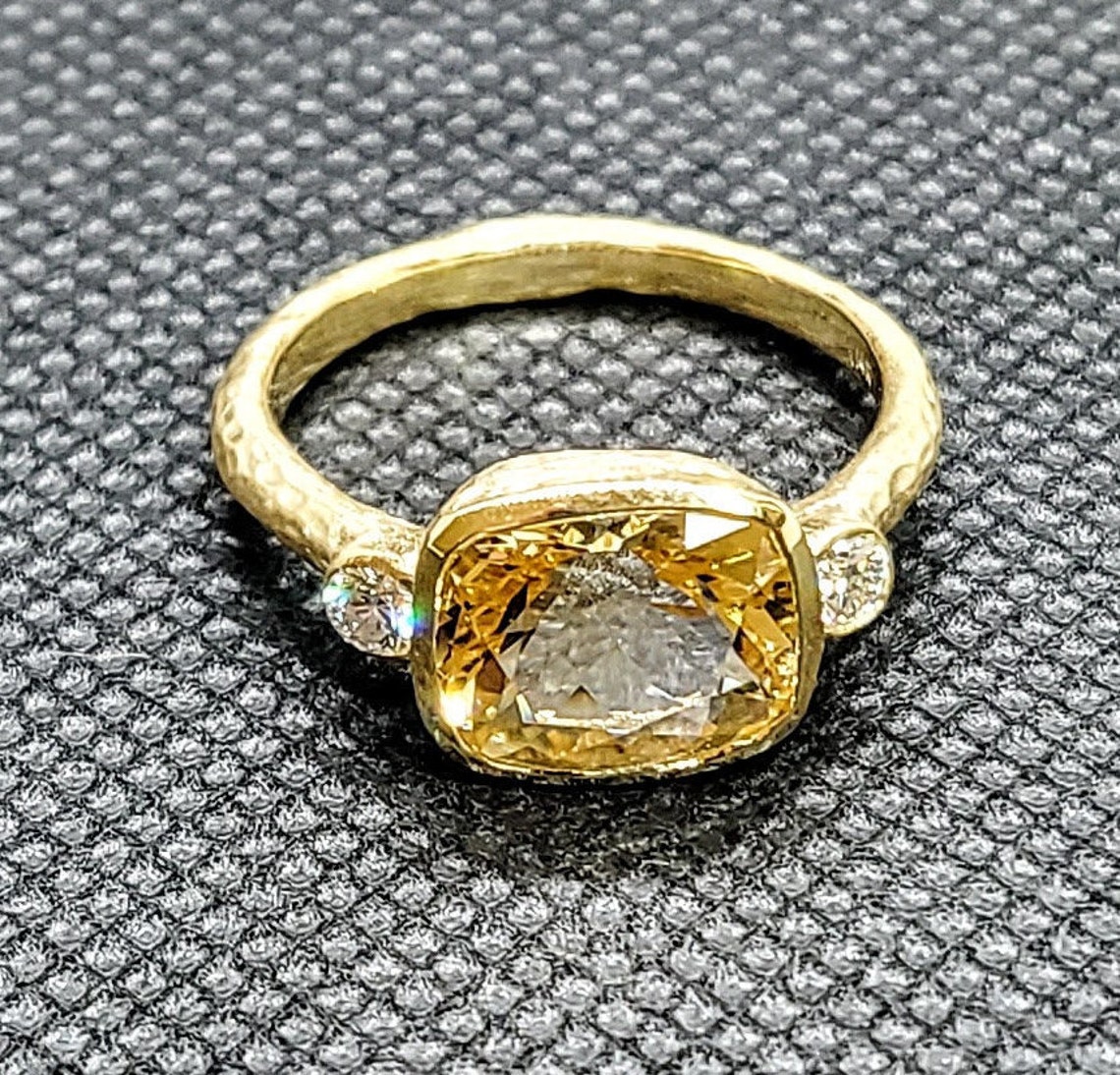 14k solid yellow gold hammered ring with 0.17 ct. SI1 G color Etsy