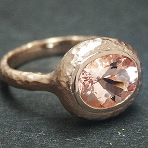 14k solid rose gold hammered ring with 2.60 ct. 10x8 mm oval shape natural AAA morganite.