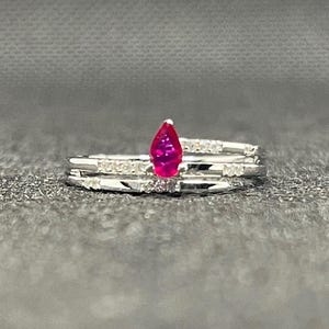 14k solid white gold ring with 0.08 ct. SI1 clarity, G color natural brilliant diamonds & 0.30 ct. natural AAA Ruby