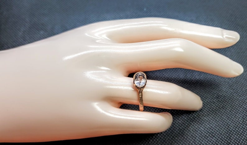 14k solid rose gold stackable hammered ring with 0.71 ct 7x5 oval shape natural AAA pink morganite.