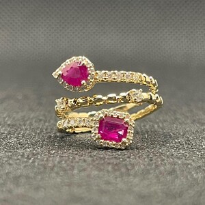 14k solid yellow gold ring with 0.31 ct. SI1 clarity, G color natural brilliant diamonds & 1.07 ct. AAA natural Rubies