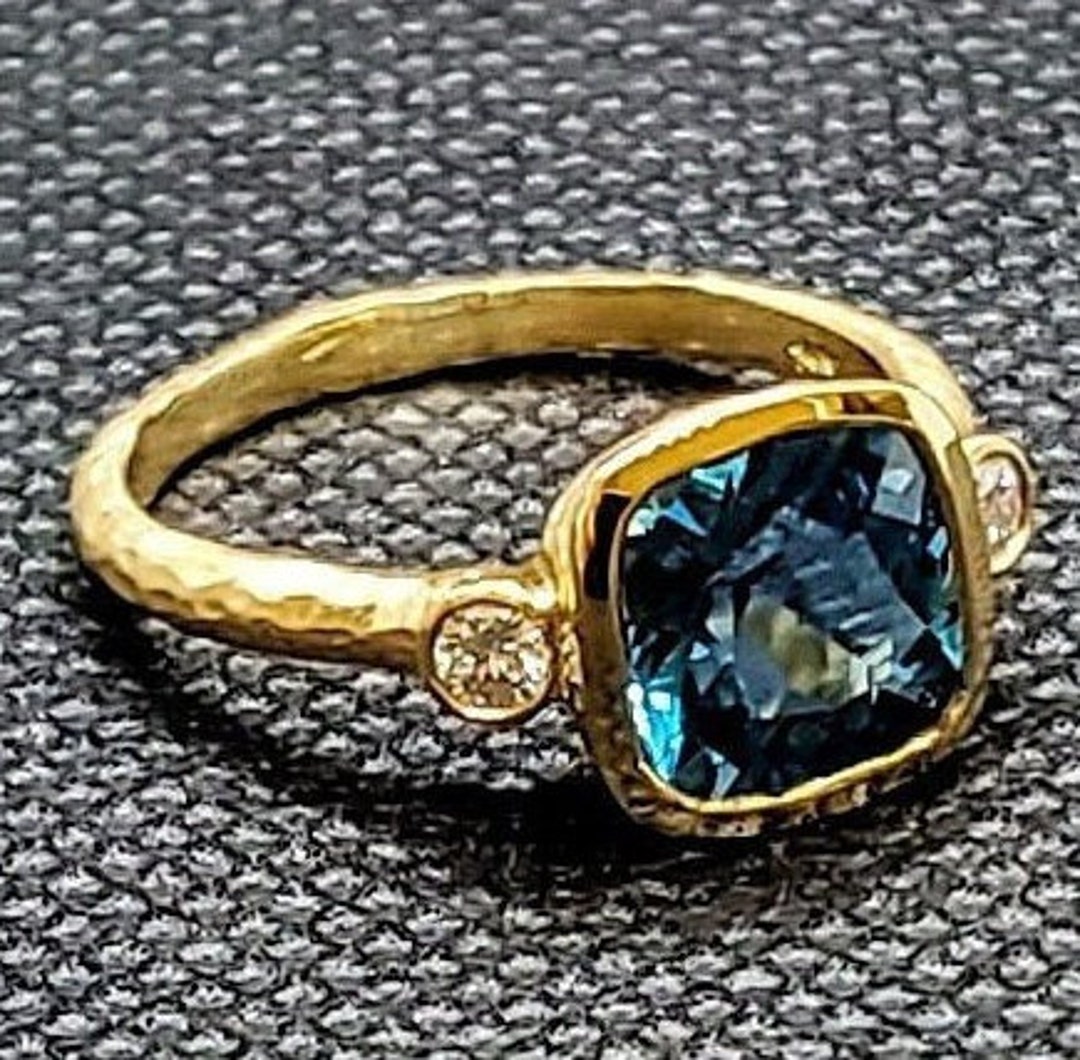 14k Solid Yellow Gold Hammered Ring With 0.17 Ct. SI1, G Color Natural ...