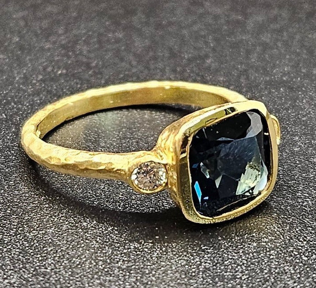 14k Solid Yellow Gold Hammered Ring With 0.17 Ct. SI1, G Color Natural ...