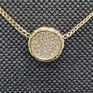 14k solid yellow gold hammered necklace with 0.35 ct. SI1, G color natural brilliant diamonds.