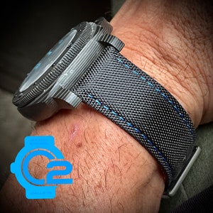 BLACK Sailcloth Canvas/Leather watch band strap LT.BLUE Stitch