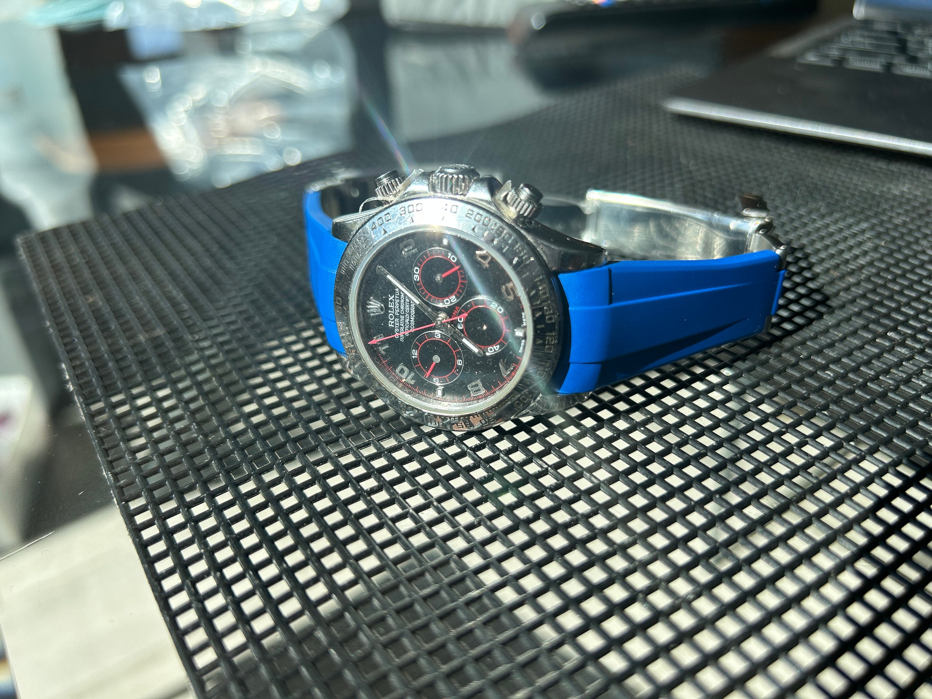 20mm BLUE Vulcanized Caoutchouc rubber Strap For Rolex Yachtmaster