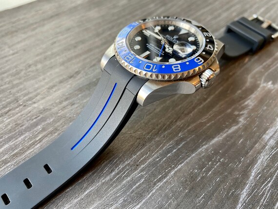 20mm Vulcanized Flared Rubber GMT Blue & Black Stripe Strap