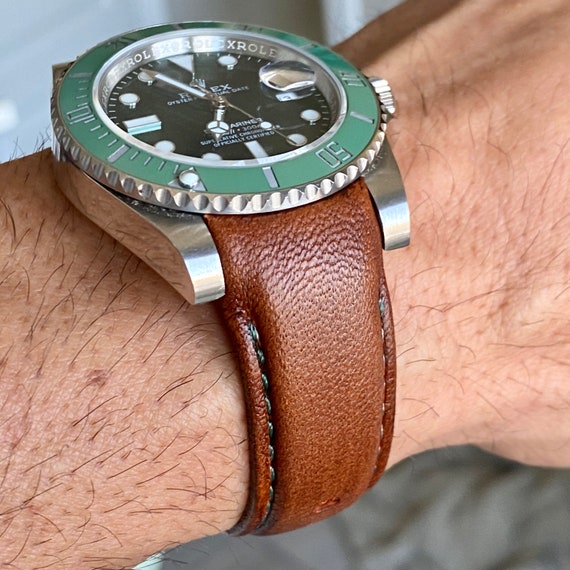 20mm Curved Dark BROWN Italian Calfskin leather Band Strap Rolex GMT  Submariner