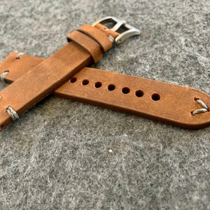 DARK BROWN Crazy Horse Leather Vintage Watch strap GRAY stitch image 3