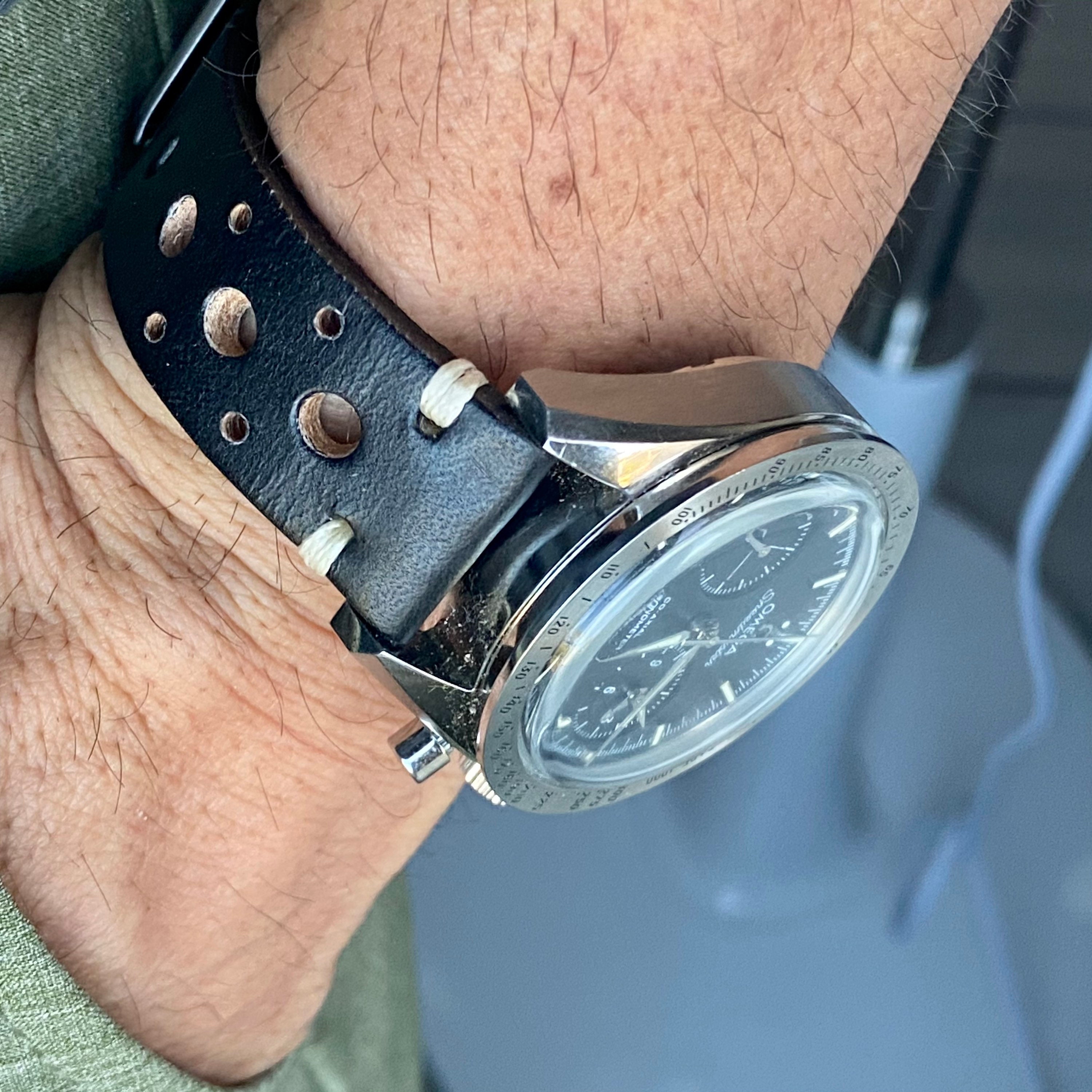 Cinturino RACING in pelle NERO 20mm NERO Crazy Horse Leather
