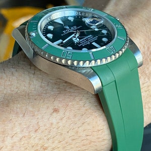 20mm Rubber GREEN Strap for Rolex watches Newer style cases with deployment buckle band strap image 2