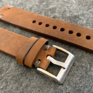 DARK BROWN Crazy Horse Leather Vintage Watch strap GRAY stitch image 4