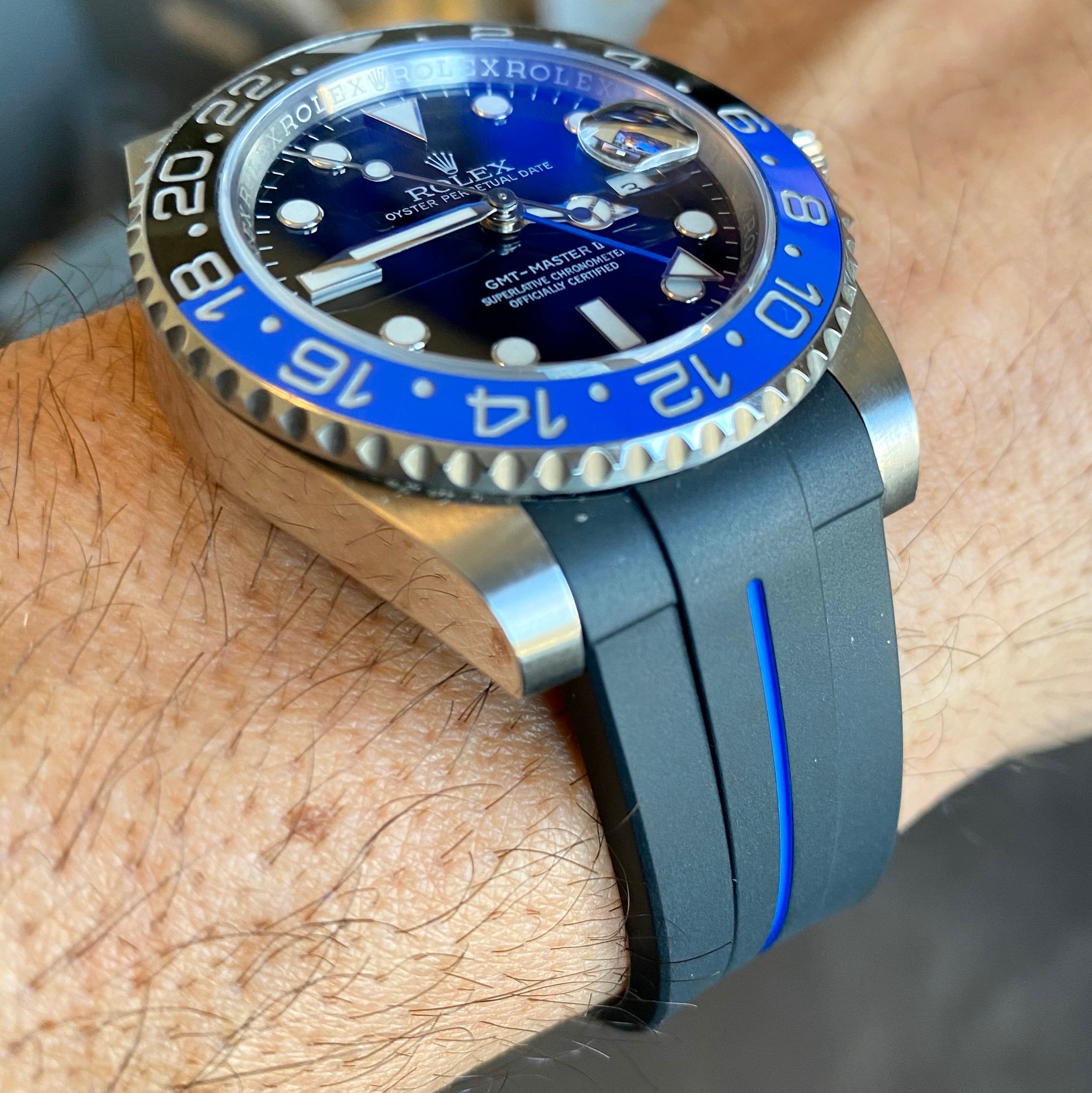 20mm Rubber BLACK Flared Strap GMT for Rolex Watches Newer Style