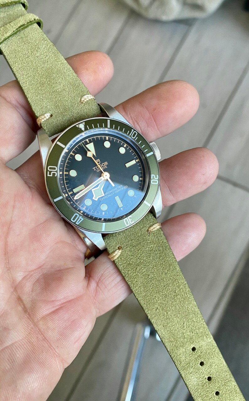 Olive GREEN Suede Vintage Leather Watch Strap Band Thin TAN Etsy